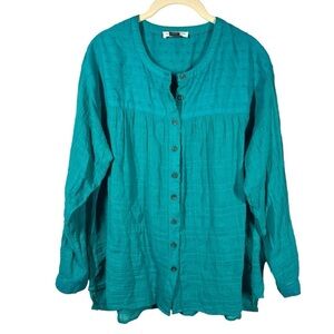 Anthropologie Pilcro Mila Draped Button Down Blouse Top Women's XS Turquoise‎